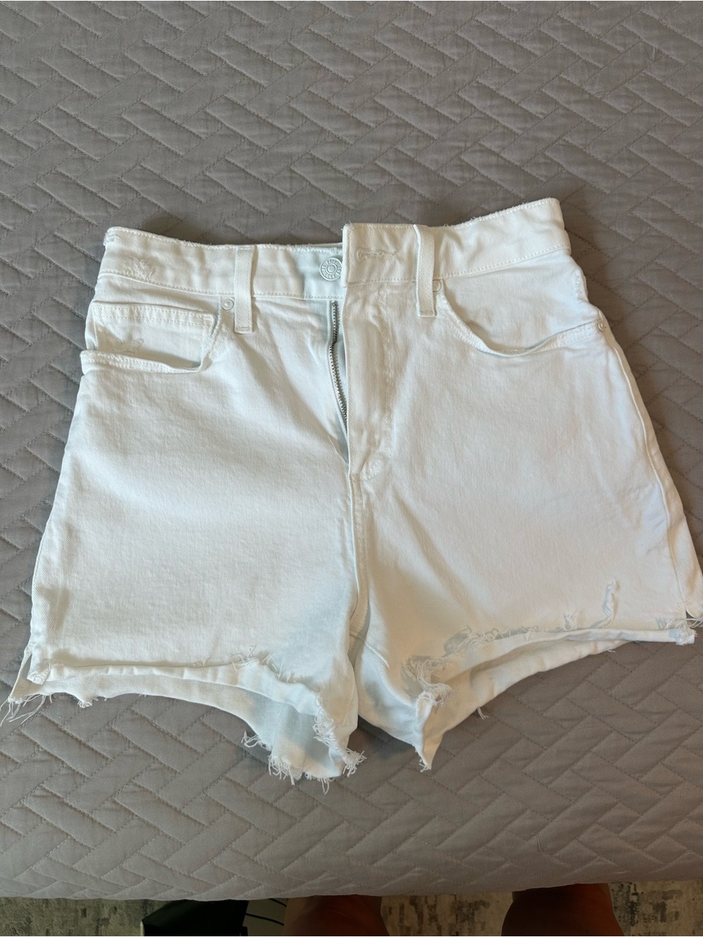 PAIGE White High-Rise Distressed Denim Shorts